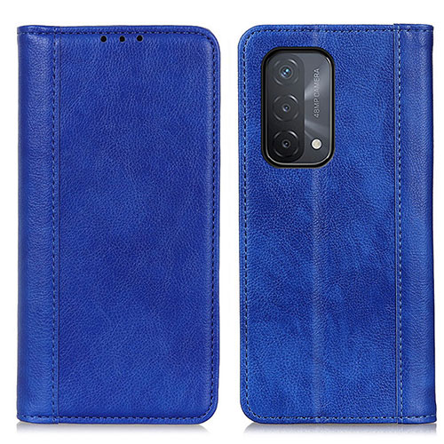 Leather Case Stands Flip Cover Holder D03Y for Oppo A74 5G Blue