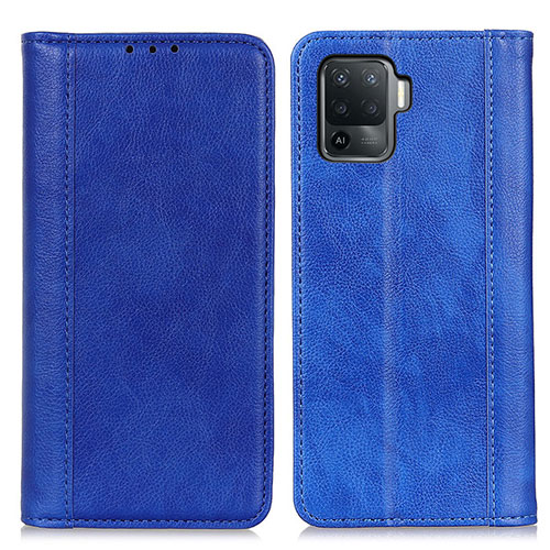 Leather Case Stands Flip Cover Holder D03Y for Oppo Reno5 F Blue