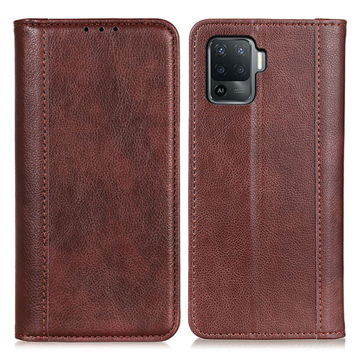 Leather Case Stands Flip Cover Holder D03Y for Oppo Reno5 F Brown