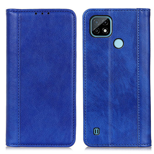 Leather Case Stands Flip Cover Holder D03Y for Realme C21 Blue