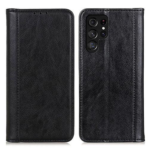 Leather Case Stands Flip Cover Holder D03Y for Samsung Galaxy S23 Ultra 5G Black