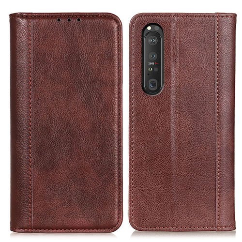 Leather Case Stands Flip Cover Holder D03Y for Sony Xperia 1 III Brown