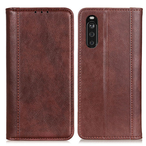 Leather Case Stands Flip Cover Holder D03Y for Sony Xperia 10 III SO-52B Brown