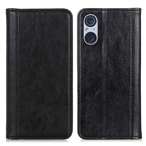 Leather Case Stands Flip Cover Holder D03Y for Sony Xperia 5 V Black