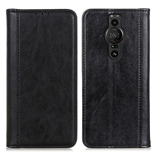 Leather Case Stands Flip Cover Holder D03Y for Sony Xperia PRO-I Black