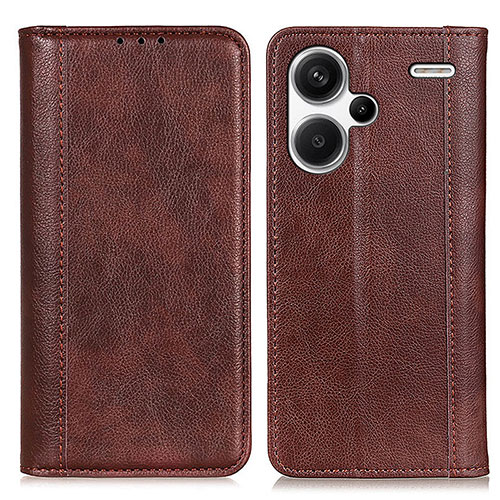 Leather Case Stands Flip Cover Holder D03Y for Xiaomi Redmi Note 13 Pro+ Plus 5G Brown