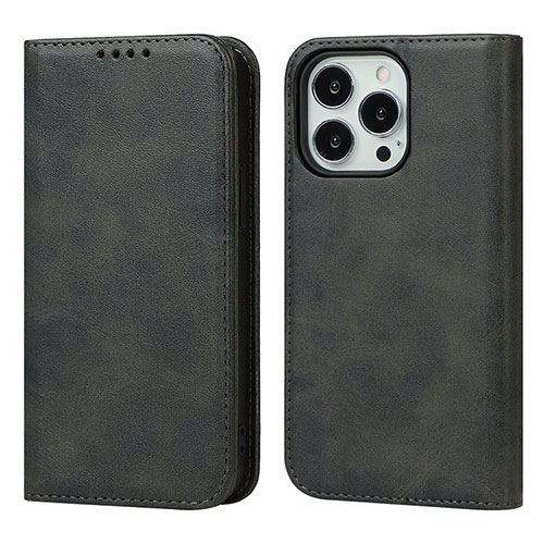 Leather Case Stands Flip Cover Holder D04T for Apple iPhone 14 Pro Black