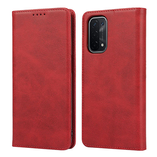 Leather Case Stands Flip Cover Holder D04T for Oppo A54 5G Red