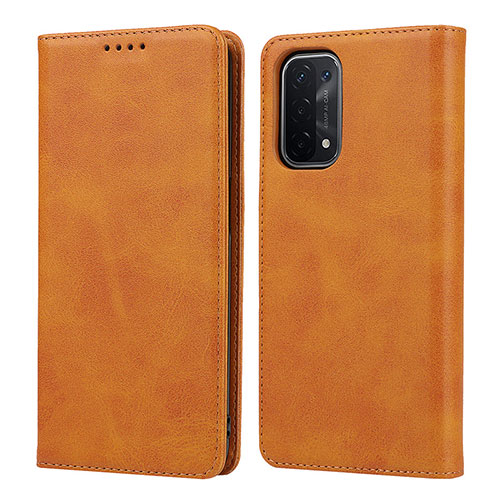 Leather Case Stands Flip Cover Holder D04T for Oppo A74 5G Light Brown