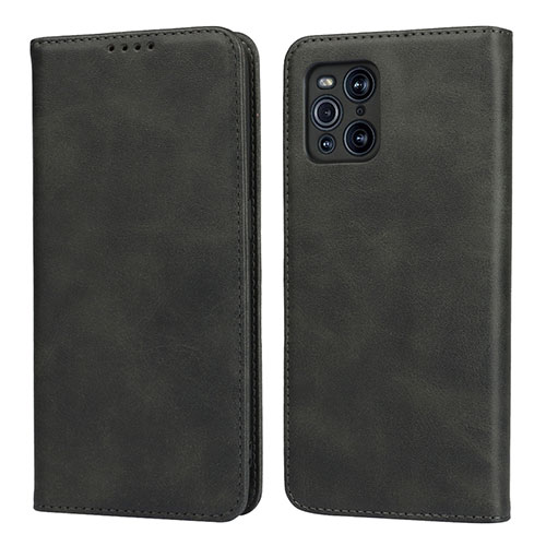 Leather Case Stands Flip Cover Holder D04T for Oppo Find X3 Pro 5G Black