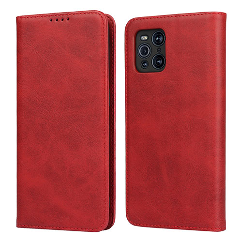 Leather Case Stands Flip Cover Holder D04T for Oppo Find X3 Pro 5G Red