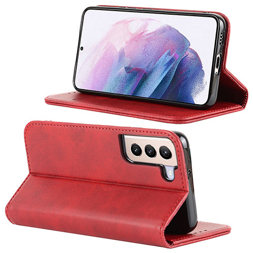 Leather Case Stands Flip Cover Holder D04T for Samsung Galaxy S21 Plus 5G Red