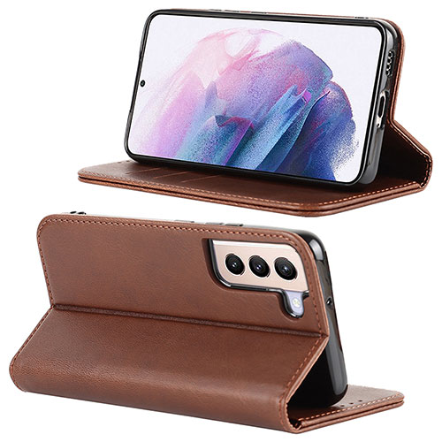 Leather Case Stands Flip Cover Holder D04T for Samsung Galaxy S23 Plus 5G Brown