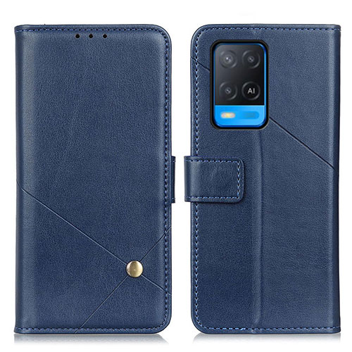 Leather Case Stands Flip Cover Holder D04Y for Oppo A54 4G Blue