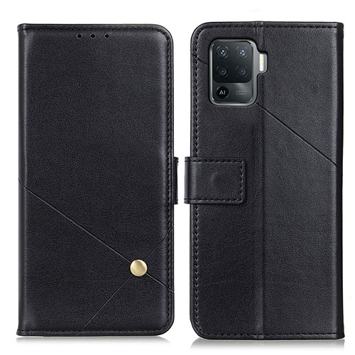 Leather Case Stands Flip Cover Holder D04Y for Oppo Reno5 Lite Black