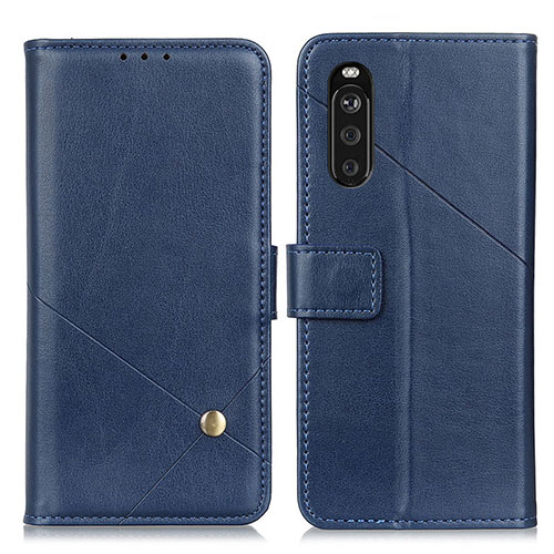 Leather Case Stands Flip Cover Holder D04Y for Sony Xperia 10 III Blue