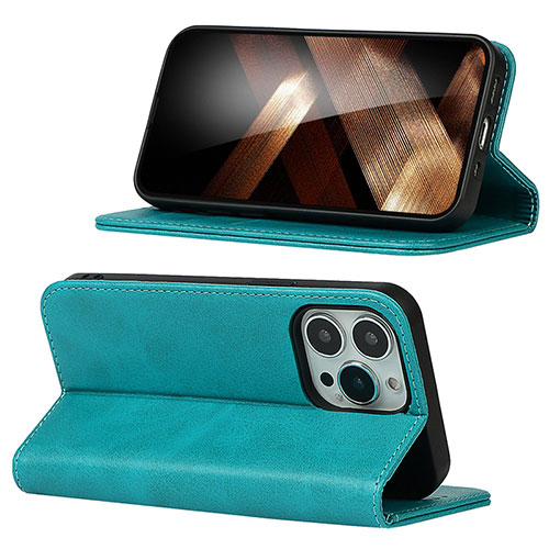 Leather Case Stands Flip Cover Holder D05T for Apple iPhone 13 Pro Max Cyan