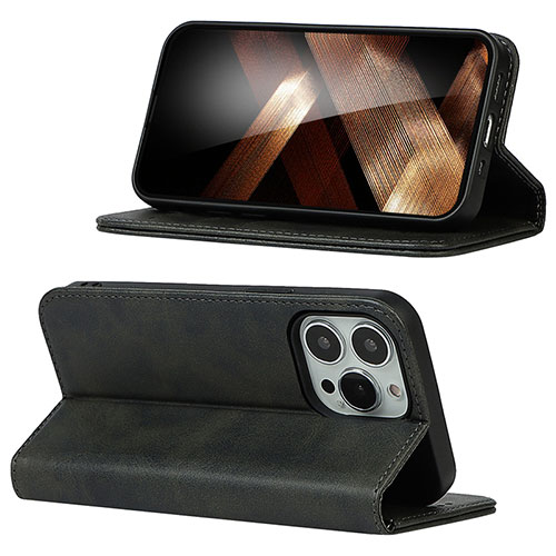 Leather Case Stands Flip Cover Holder D05T for Apple iPhone 14 Pro Black