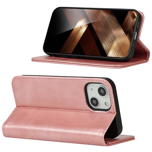 Leather Case Stands Flip Cover Holder D05T for Apple iPhone 15 Pink