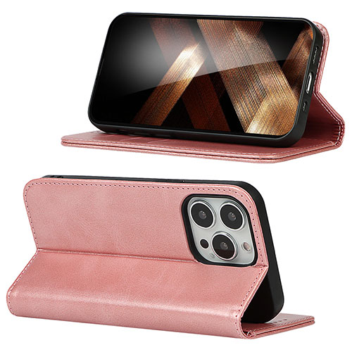 Leather Case Stands Flip Cover Holder D05T for Apple iPhone 15 Pro Max Pink