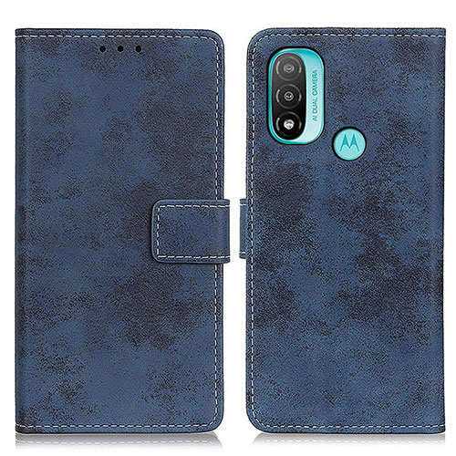 Leather Case Stands Flip Cover Holder D05Y for Motorola Moto E30 Blue