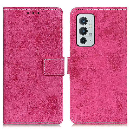 Leather Case Stands Flip Cover Holder D05Y for OnePlus 9RT 5G Hot Pink