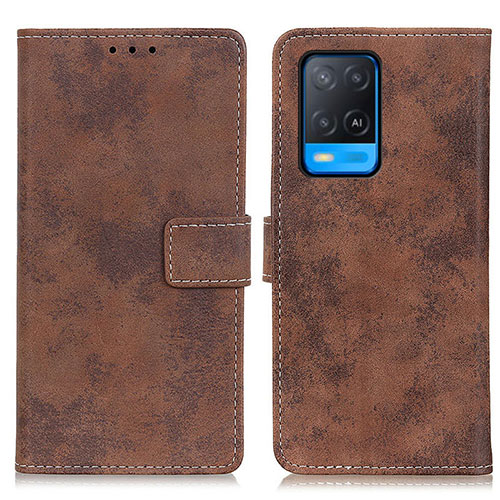 Leather Case Stands Flip Cover Holder D05Y for Oppo A54 4G Brown