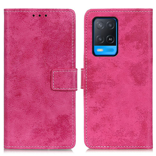 Leather Case Stands Flip Cover Holder D05Y for Oppo A54 4G Hot Pink