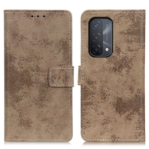 Leather Case Stands Flip Cover Holder D05Y for Oppo A54 5G Khaki