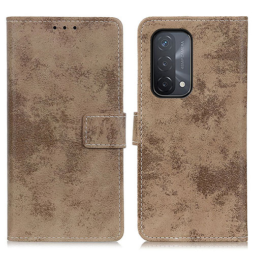 Leather Case Stands Flip Cover Holder D05Y for Oppo A74 5G Khaki