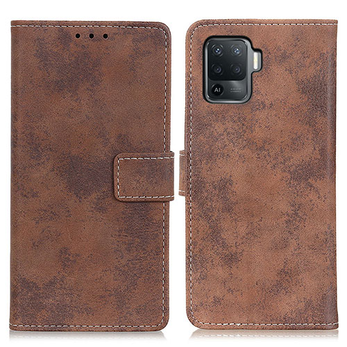 Leather Case Stands Flip Cover Holder D05Y for Oppo A94 4G Brown