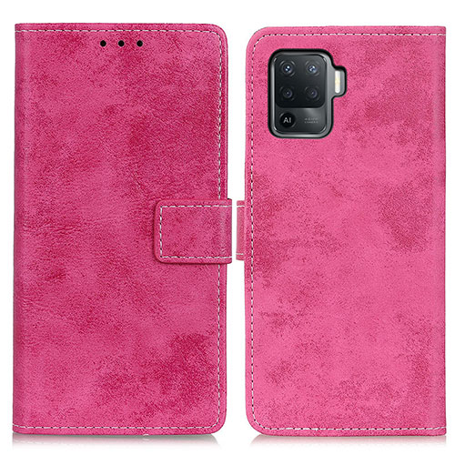 Leather Case Stands Flip Cover Holder D05Y for Oppo A94 4G Hot Pink