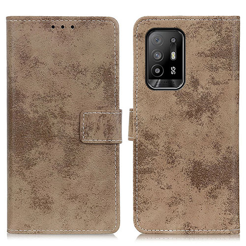 Leather Case Stands Flip Cover Holder D05Y for Oppo A94 5G Khaki