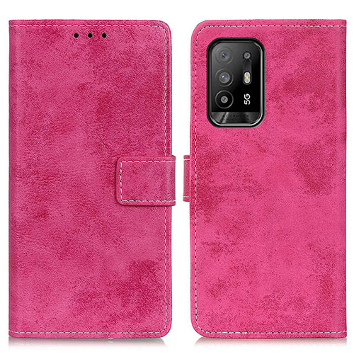 Leather Case Stands Flip Cover Holder D05Y for Oppo F19 Pro+ Plus 5G Hot Pink