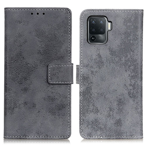 Leather Case Stands Flip Cover Holder D05Y for Oppo Reno5 F Gray