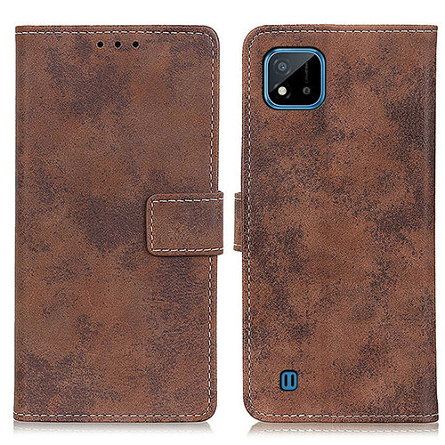 Leather Case Stands Flip Cover Holder D05Y for Realme C20 Brown