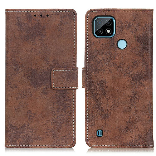 Leather Case Stands Flip Cover Holder D05Y for Realme C21 Brown