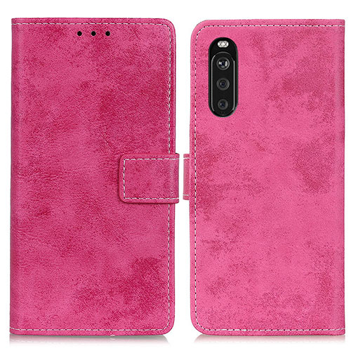 Leather Case Stands Flip Cover Holder D05Y for Sony Xperia 10 III Lite Hot Pink