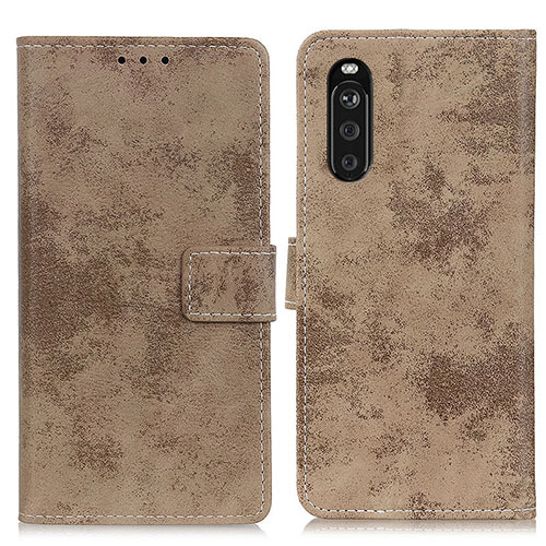 Leather Case Stands Flip Cover Holder D05Y for Sony Xperia 10 III SO-52B Khaki