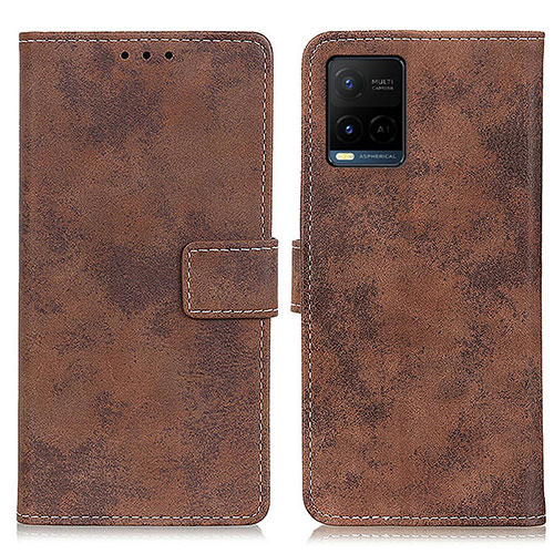 Leather Case Stands Flip Cover Holder D05Y for Vivo Y21G Brown