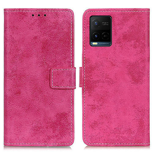 Leather Case Stands Flip Cover Holder D05Y for Vivo Y21G Hot Pink