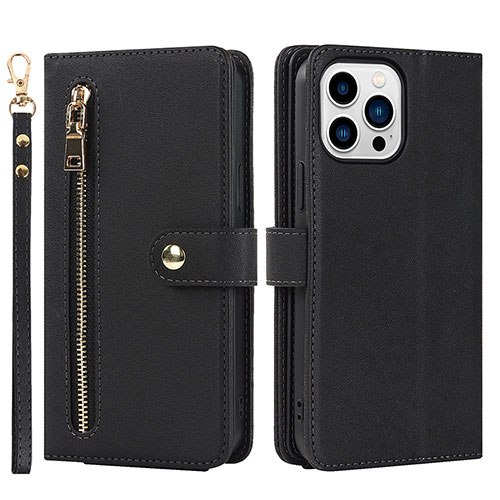 Leather Case Stands Flip Cover Holder D06T for Apple iPhone 13 Pro Max Black