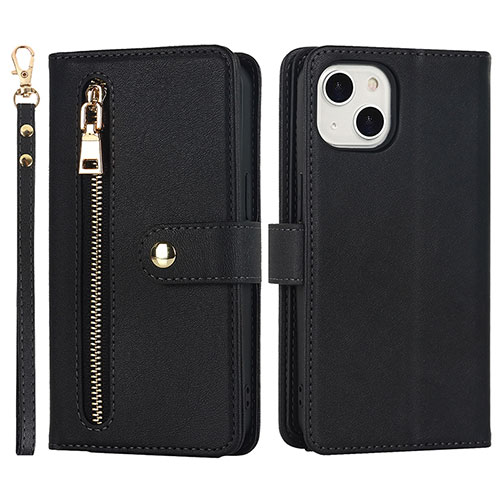 Leather Case Stands Flip Cover Holder D06T for Apple iPhone 15 Black