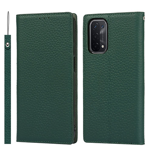 Leather Case Stands Flip Cover Holder D06T for Oppo A54 5G Green