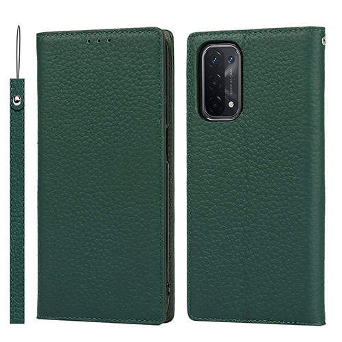 Leather Case Stands Flip Cover Holder D06T for Oppo A74 5G Green