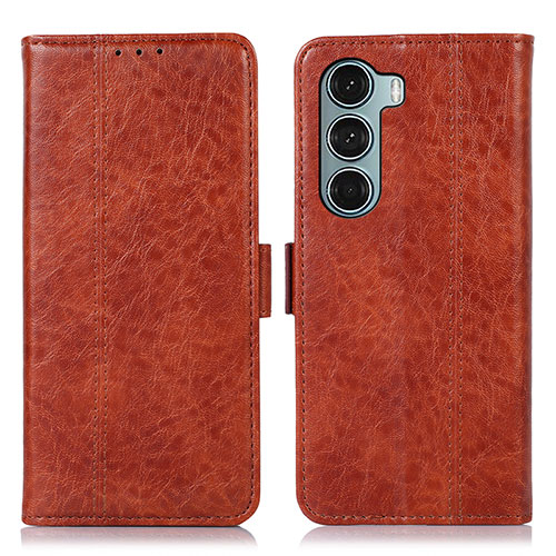 Leather Case Stands Flip Cover Holder D06Y for Motorola Moto G200 5G Brown