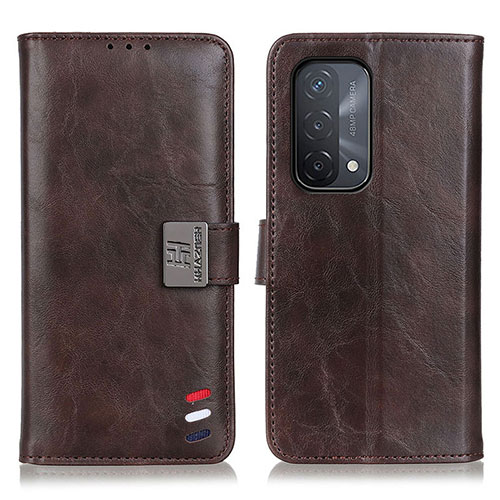 Leather Case Stands Flip Cover Holder D06Y for Oppo A74 5G Brown