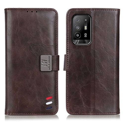 Leather Case Stands Flip Cover Holder D06Y for Oppo F19 Pro+ Plus 5G Brown