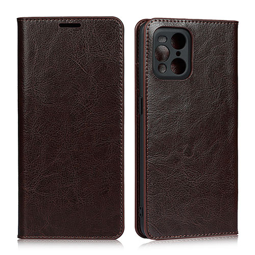 Leather Case Stands Flip Cover Holder D07T for Oppo Find X3 Pro 5G Brown