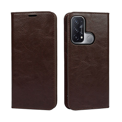 Leather Case Stands Flip Cover Holder D07T for Oppo Reno5 A Brown